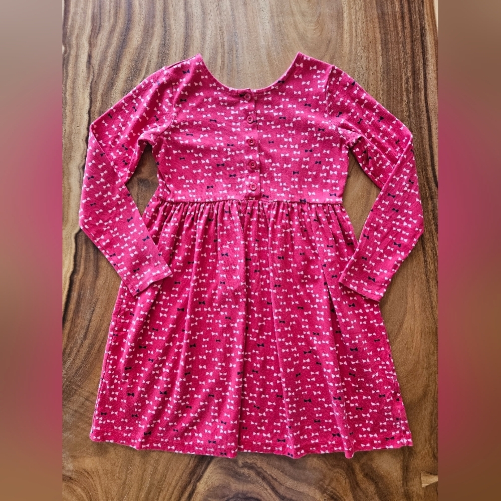 Hanna Andersson Pink & Black Bow Print Long Sleeve Casual Girls Youth Dress 12